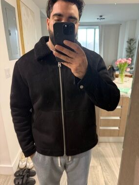 Zara Black Faux-Shearling Collar Zip Jacket